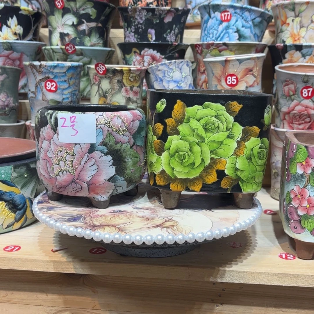 柿***群景德镇手绘花盆陶瓷微瑕