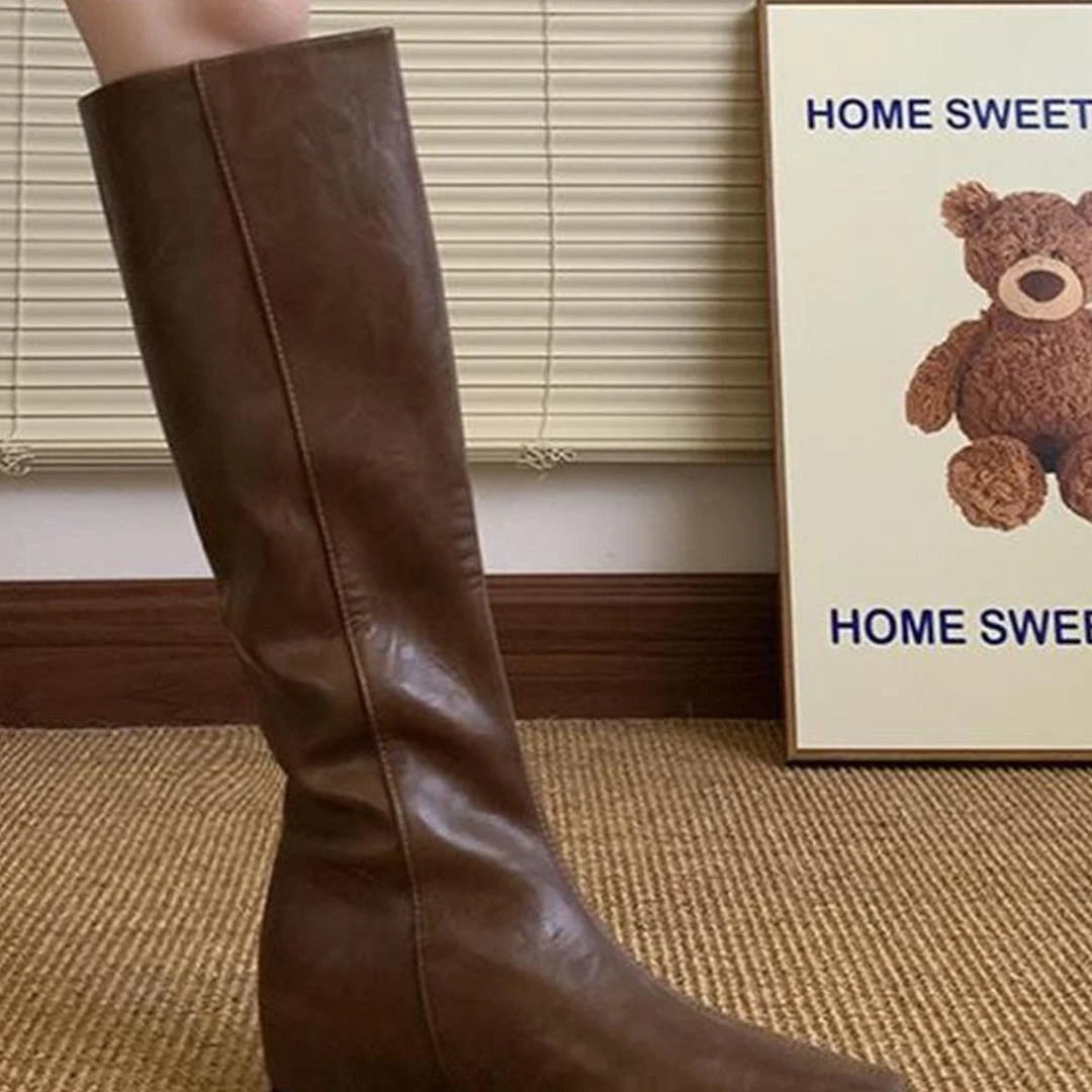 韩国软皮小个子内增高长靴女2025年秋冬显瘦方头骑士靴百搭直筒靴