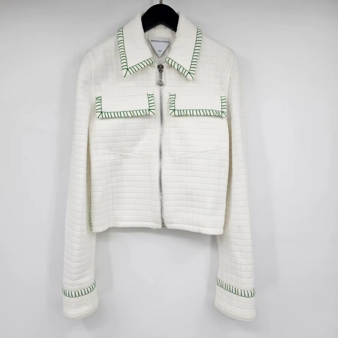 99新 BOTTEGA VENETA/葆蝶家 华夫格白绿短款夹克S078