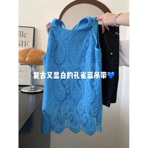 绝美蕾丝印花吊带背心女2025春夏季新款设计感超好看独特漂亮上衣