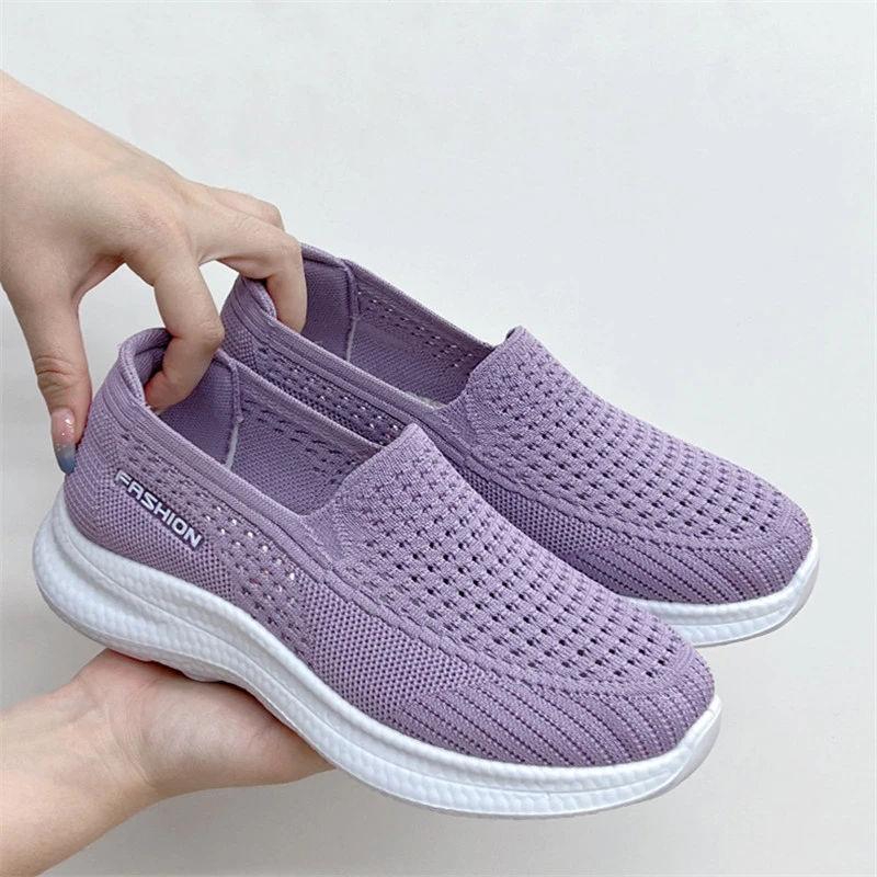 夏季新款老北京布鞋飞织透气女单鞋软底舒适轻便中老年健步鞋