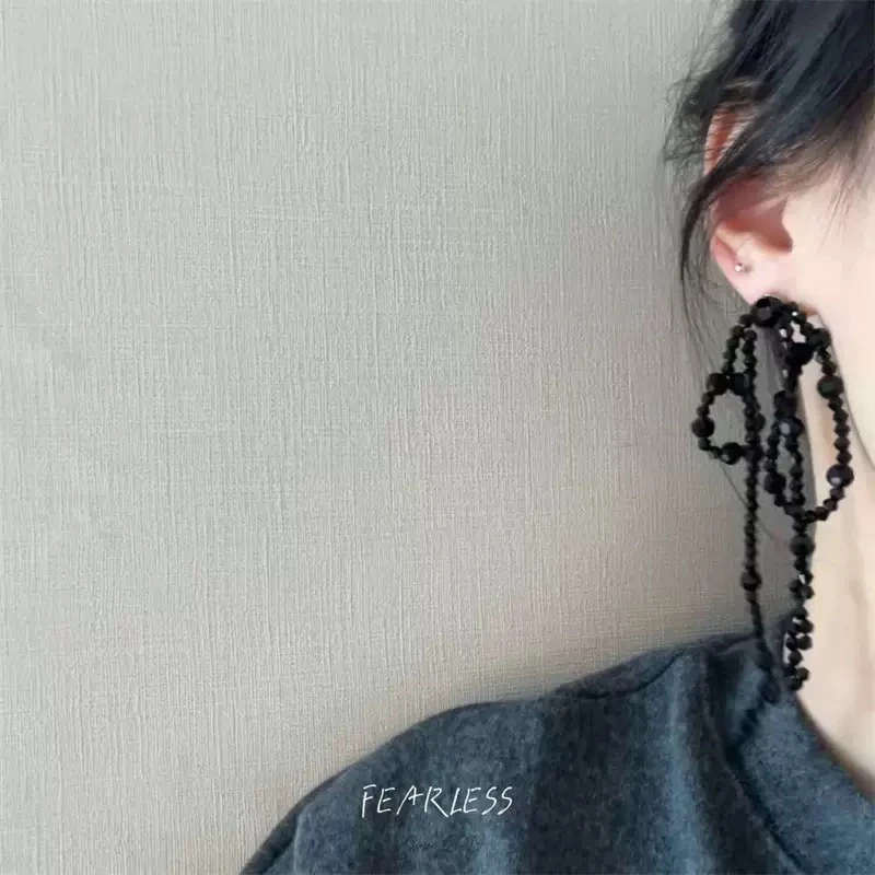 铜合金耳饰 韩版春款黑色蝴蝶结耳环通勤潮气质耳环