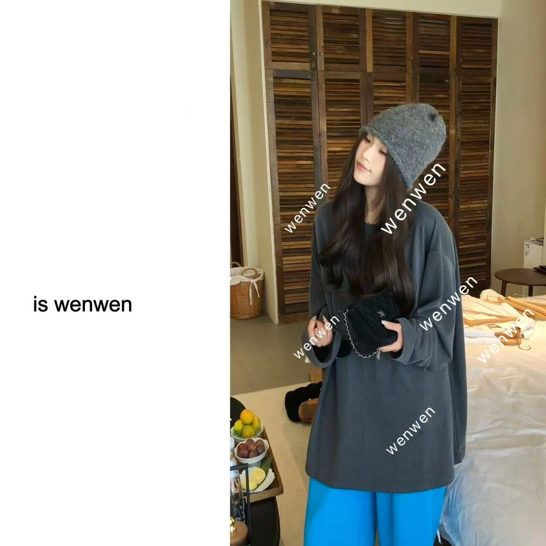 【WEN】涩谷街区 新款宽松型T恤圆领韩版时尚长袖上衣 YS1036