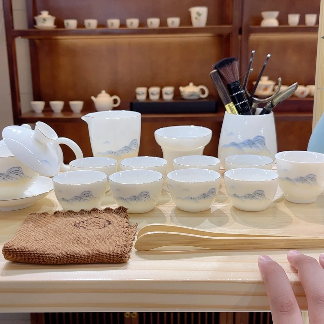 瓷片玄致羊脂玉瓷茶具套装