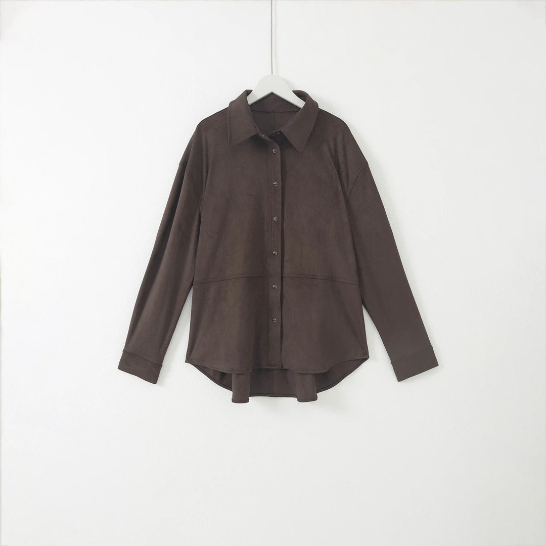 几里与麻 气质通勤软糯麂皮绒衬衫 衣长72胸围110 2082346