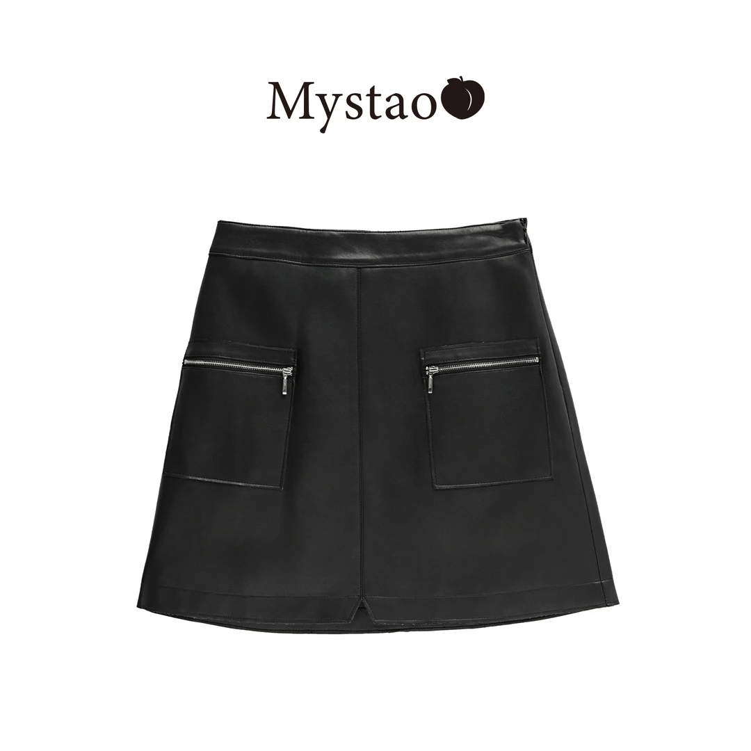 MYSTAO原创高定【苏黎世】黑色气质百搭高腰显瘦半身裙皮裙T53S0253