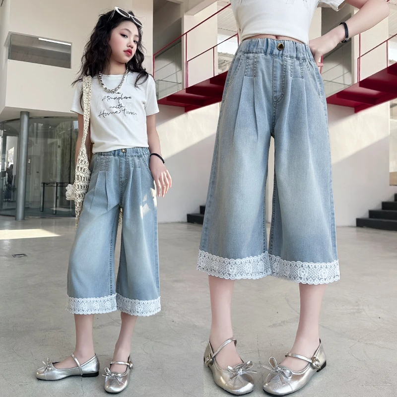 女童夏季牛仔短裤中大童外穿儿童薄款七分裤时尚炸街夏装休闲裤子