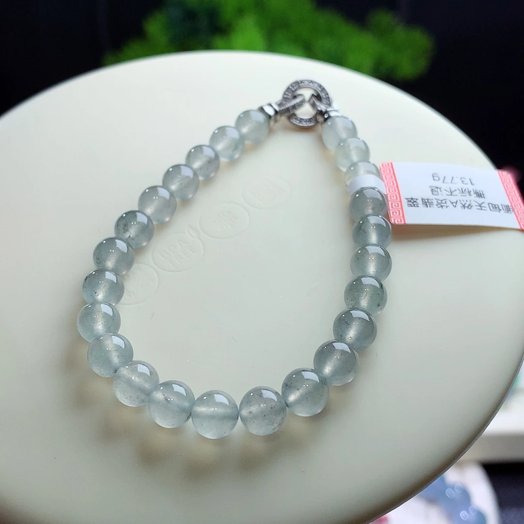 未镶嵌手串翡翠卡6.8mm黑冰起强荧光