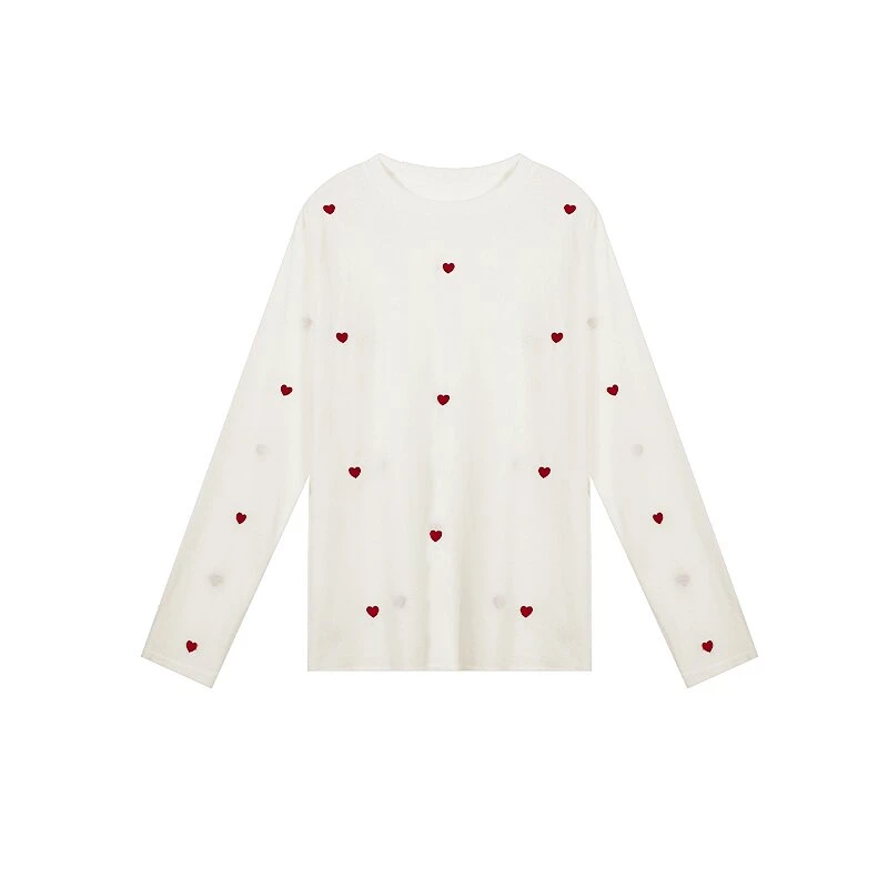 徐靖靖【红色爱心】2502081春季新款韩系简约慵懒刺绣爱心百搭长袖