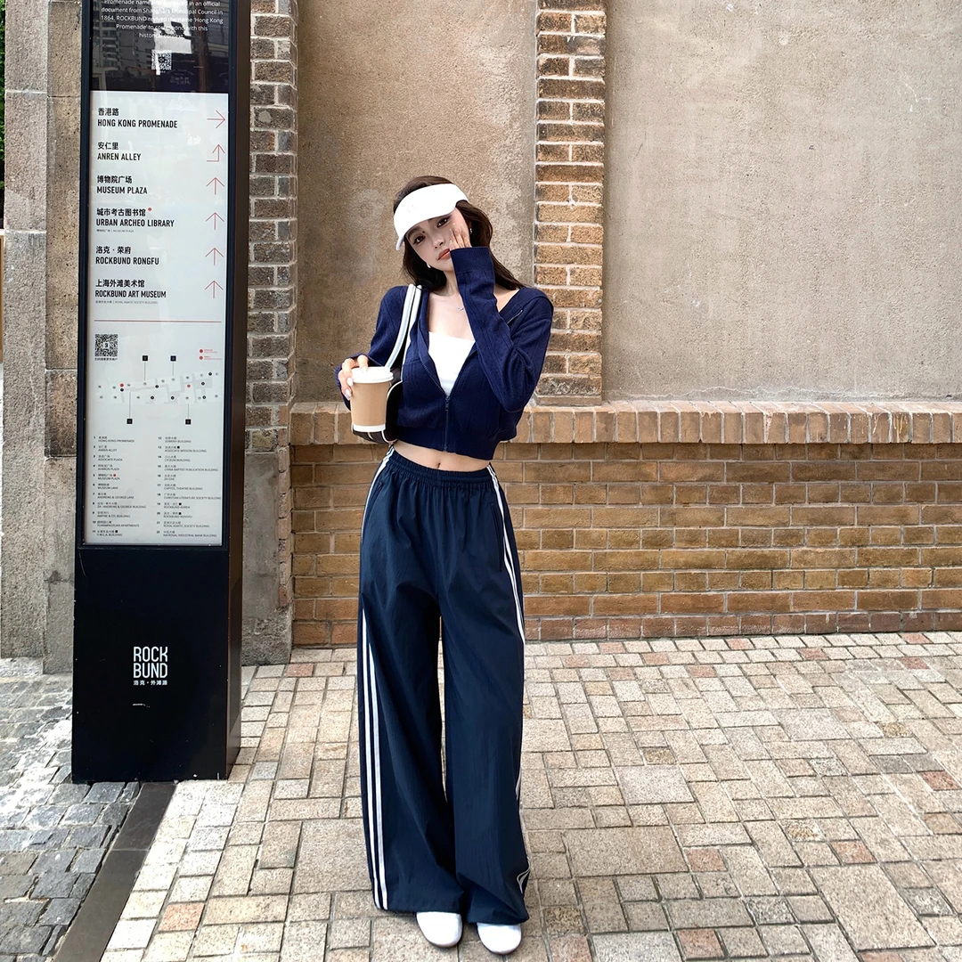 “美式蓝条”慵懒运动 休闲舒适时髦感松紧条纹裤！