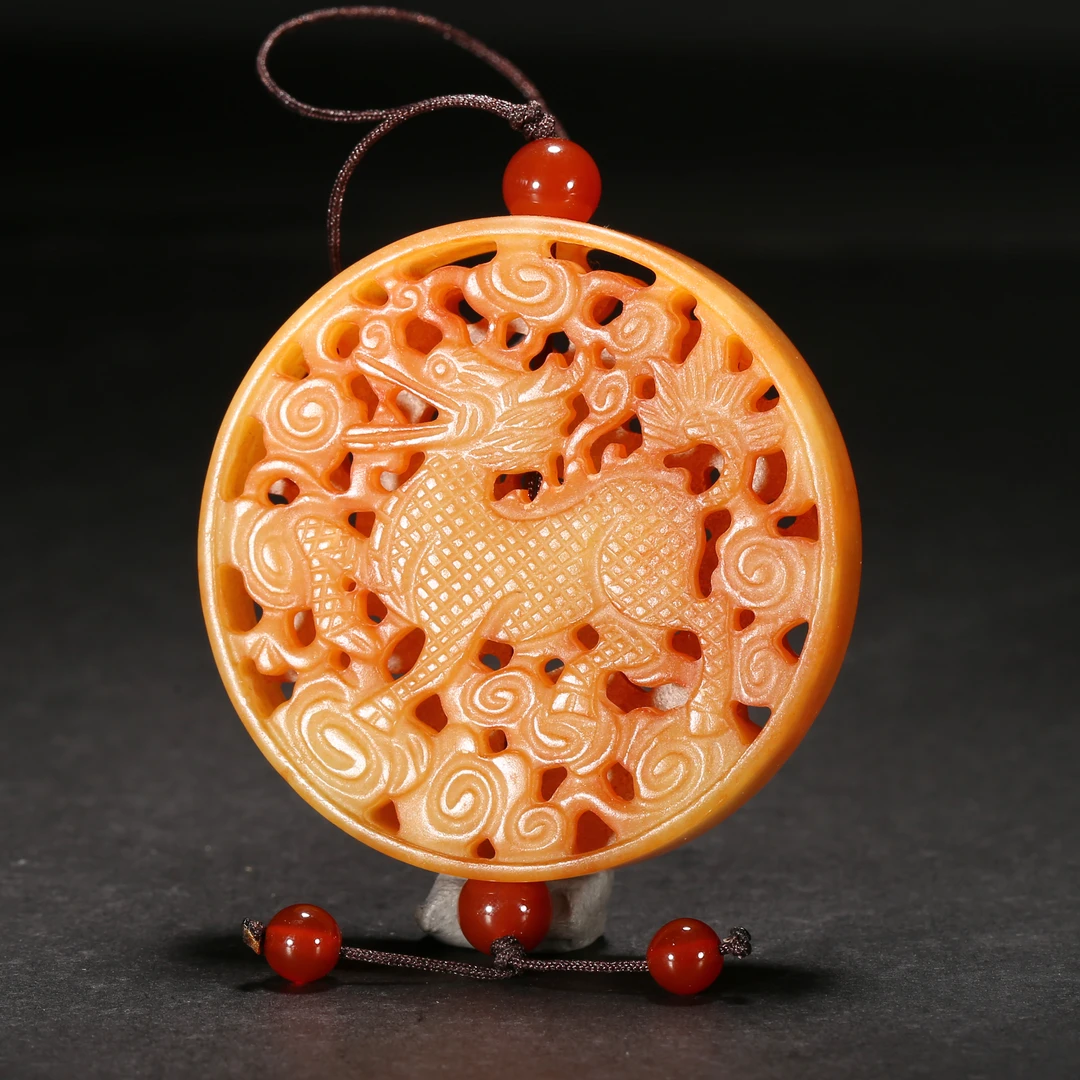 清代*麒麟献瑞玉香囊/18ALJ2785/和田玉【北京文博】