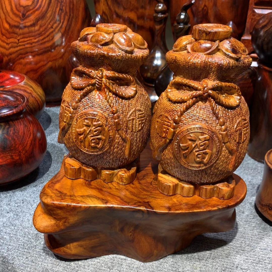 树***叶木越南黄花梨一个底座两个钱袋