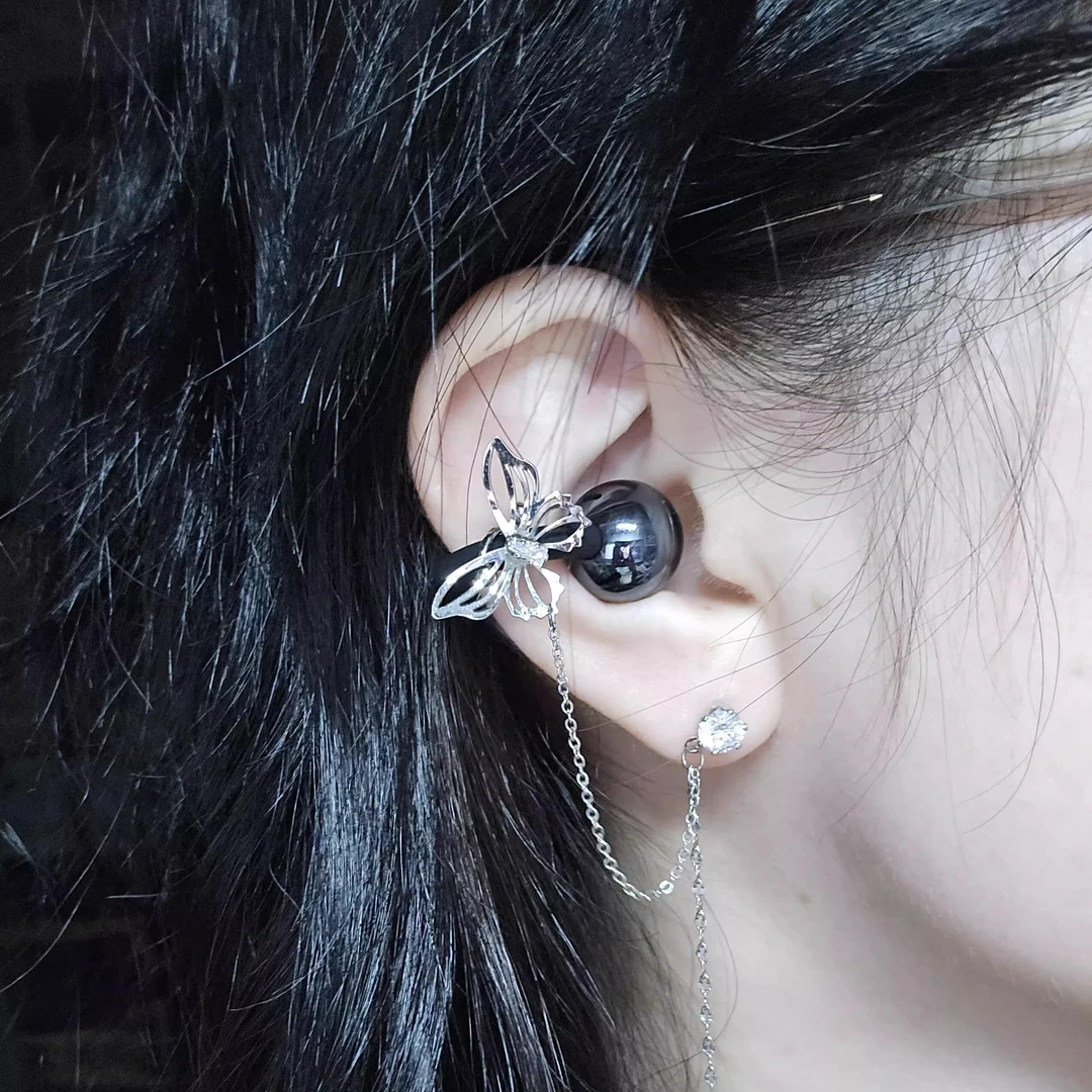 铜合金耳饰 适用于freeclip2耳机扣镂空蝴蝶耳夹扣耳钉防丢链配饰