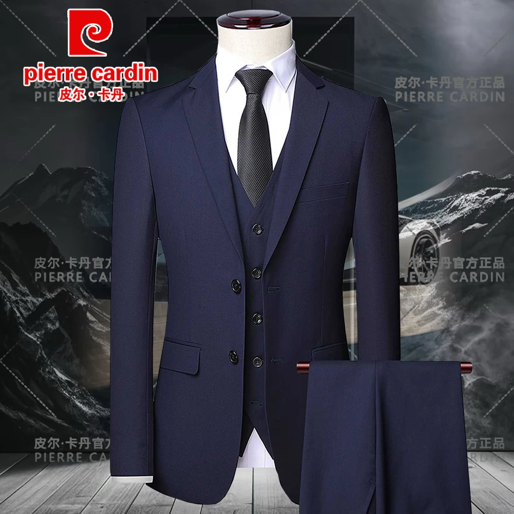 皮尔卡丹【新郎结婚礼服】西服男三件套装春秋夏款男士伴郎商务双扣