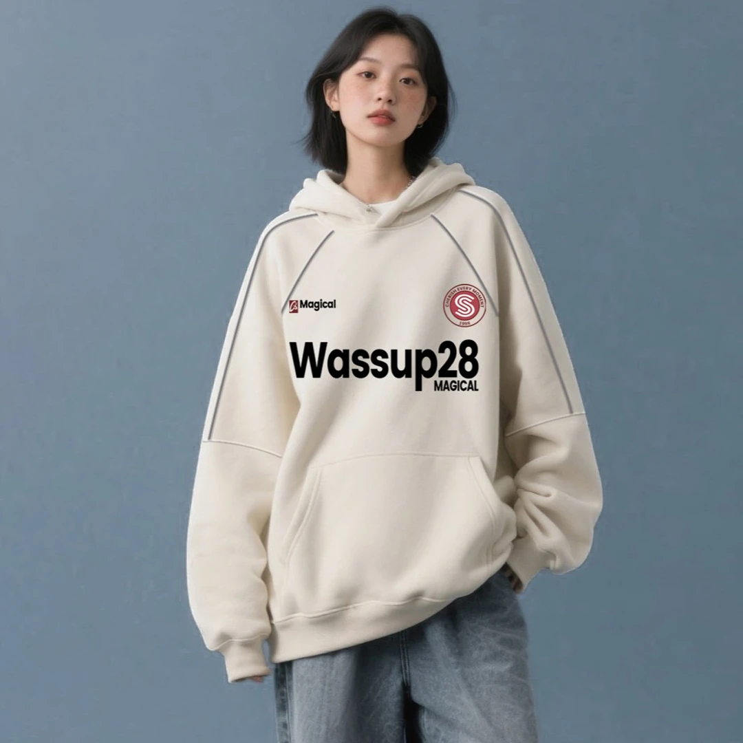 重工休闲拼接反光条连帽/圆领卫衣男女同款宽松版（薄款/加绒）