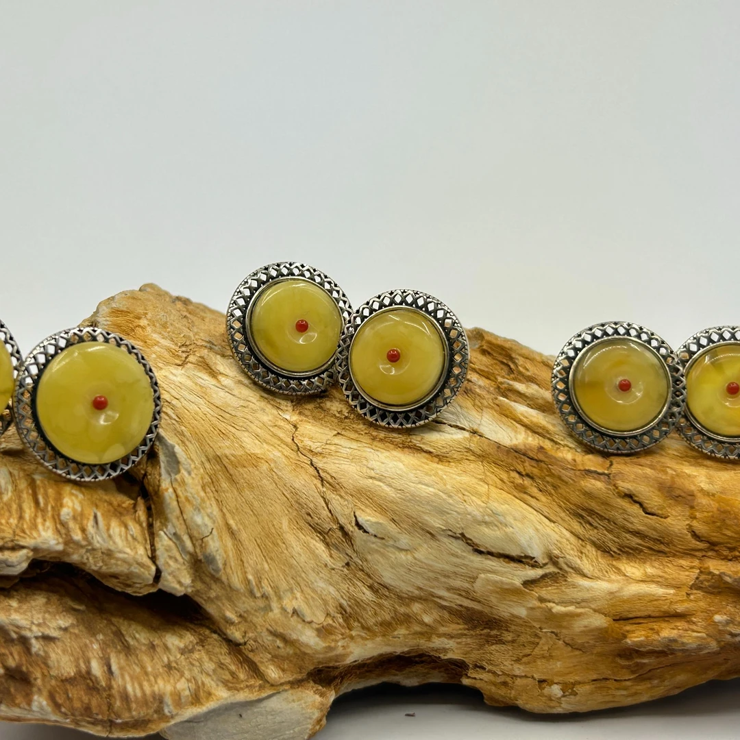 平安扣蜜蜡耳钉多样性发一对A26