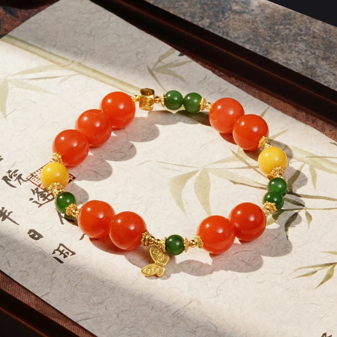 南红碧玉蜜蜡原创DIY手串