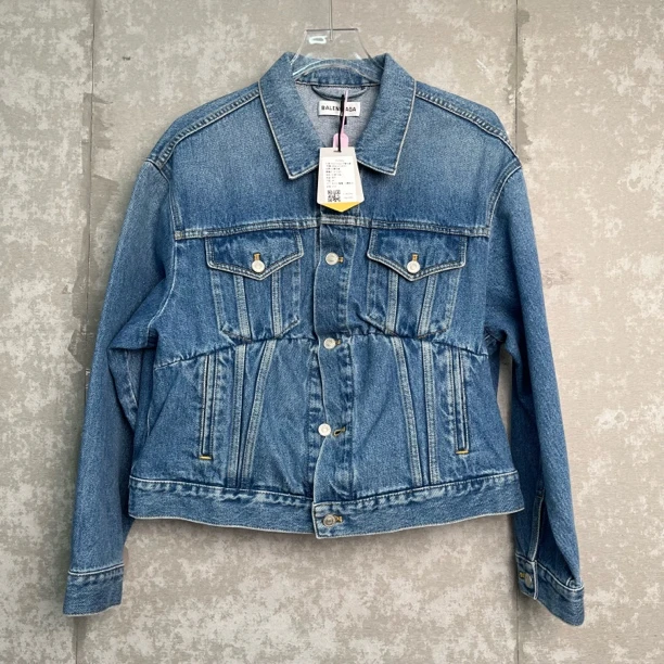 未使用 Balenciaga/巴黎世家 34*1/蓝色褶皱牛仔外套/16992/JP