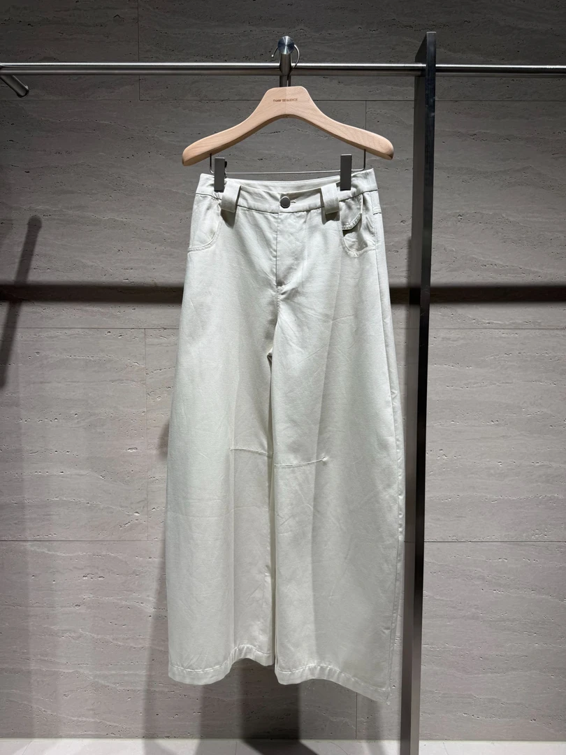 溯时 商场同款纯色茧型裤微弹牛仔裤白色水洗森系直筒裤潮流宽松