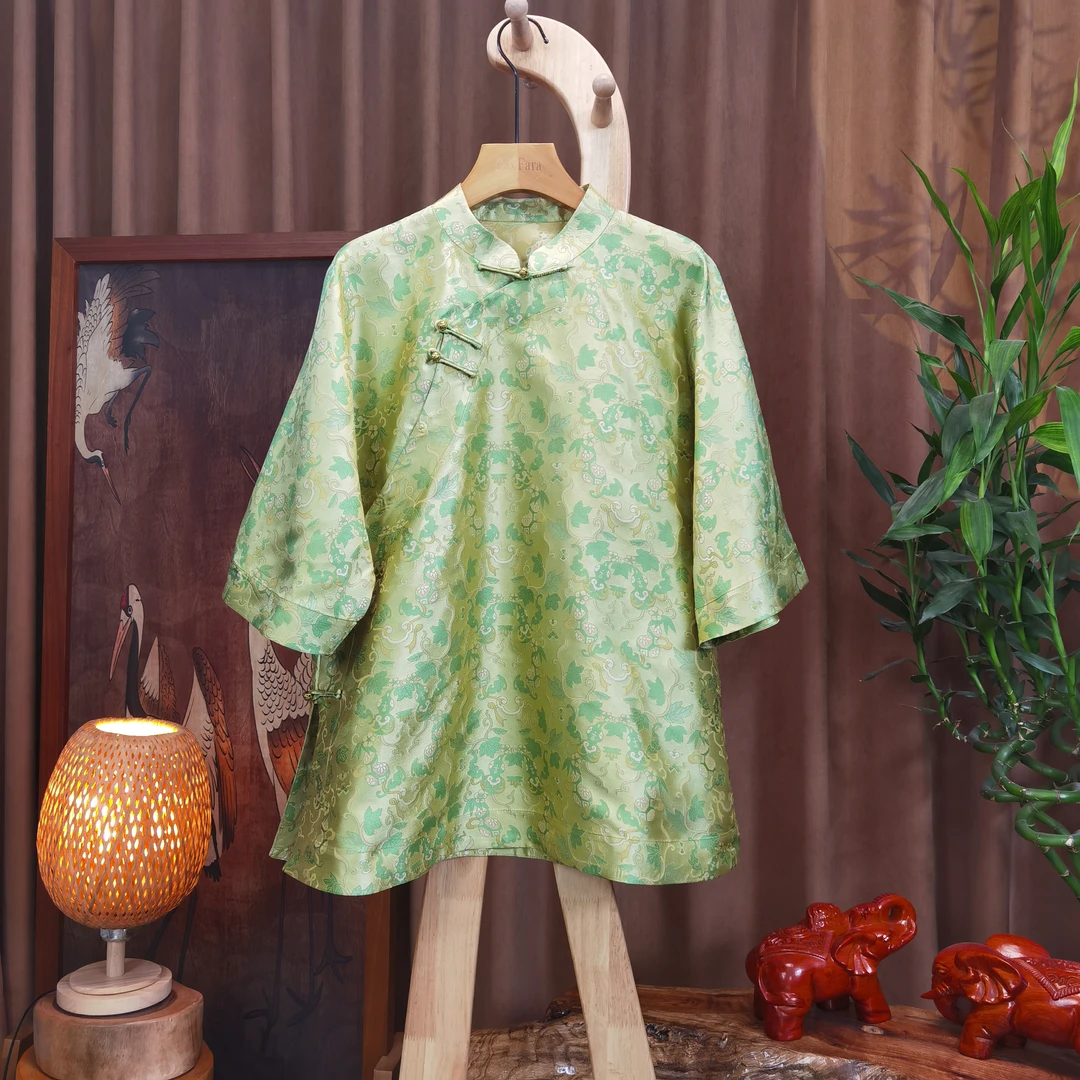 富美 · 国风【如意葫芦】绿色蜀锦F1182太太服上衣新中式复古日常