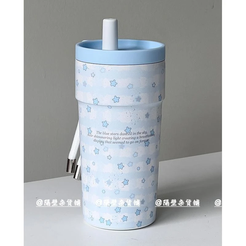 隔壁杂货铺原创保温水杯女2024新款不锈钢吸管杯子高颜值便携茶杯