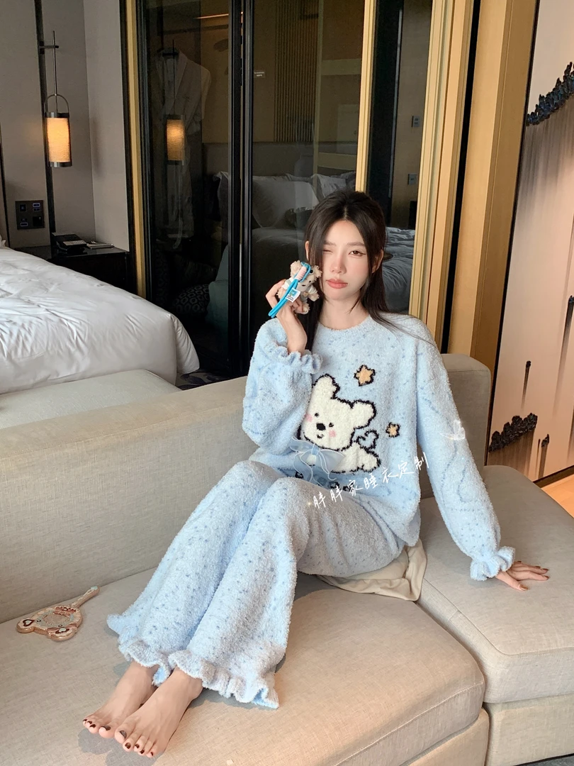 【星星狗】半边绒软绵绵睡衣女秋冬保暖加厚可爱甜美可外穿两件套