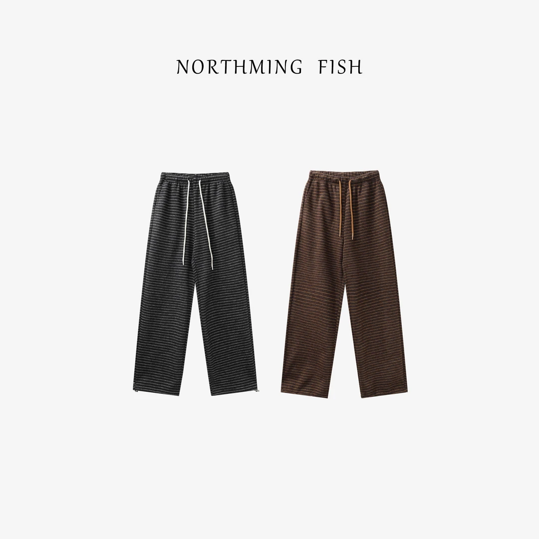 NorthMing fish「不羁」复古腔调 轻柔舒适软糯条纹两穿裤