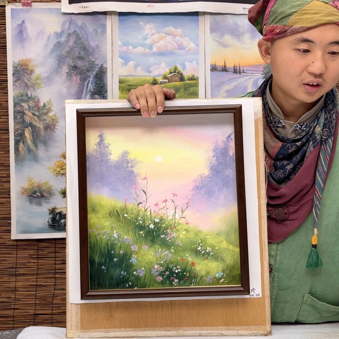 油画行路人小院绘画作品竞拍