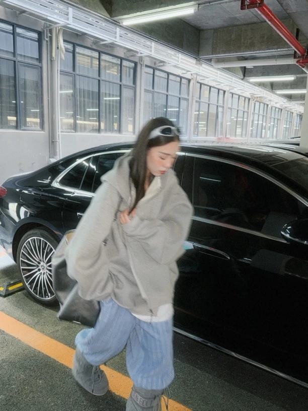 HELLOTANGO《潘帕斯蓝》小众巴家色织宽松加绒直筒阔腿卫裤54170#