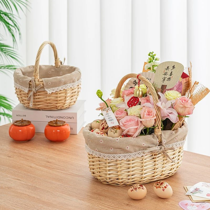 2025新款野餐篮水果篮购物篮收纳篮鸡蛋篮编织篮小篮子手提篮花篮