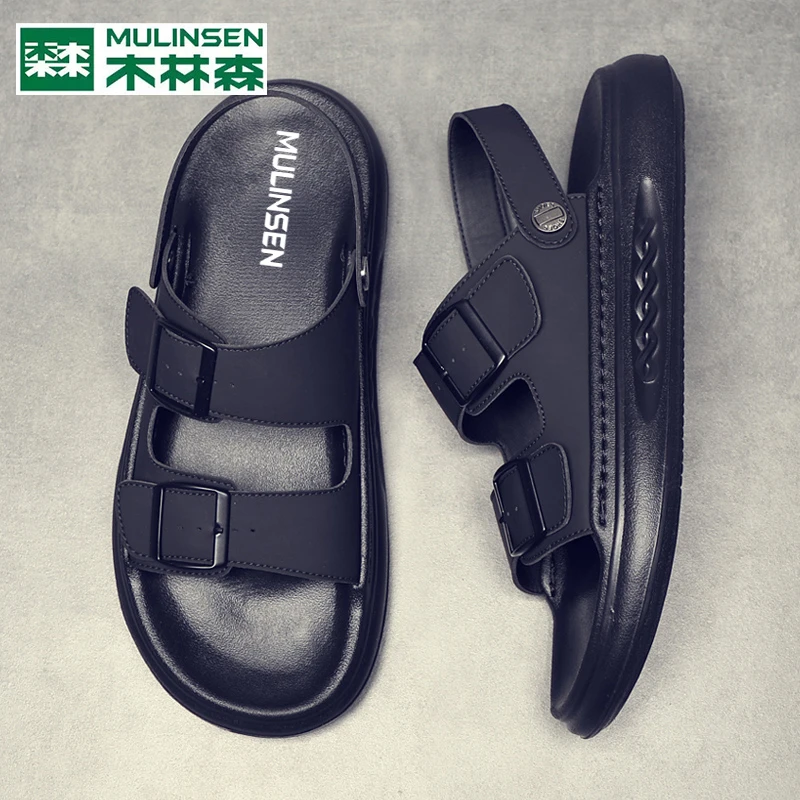 木林森男款潮流休闲外穿防滑韩版厚底防水素面沙滩鞋拼色男款夏季