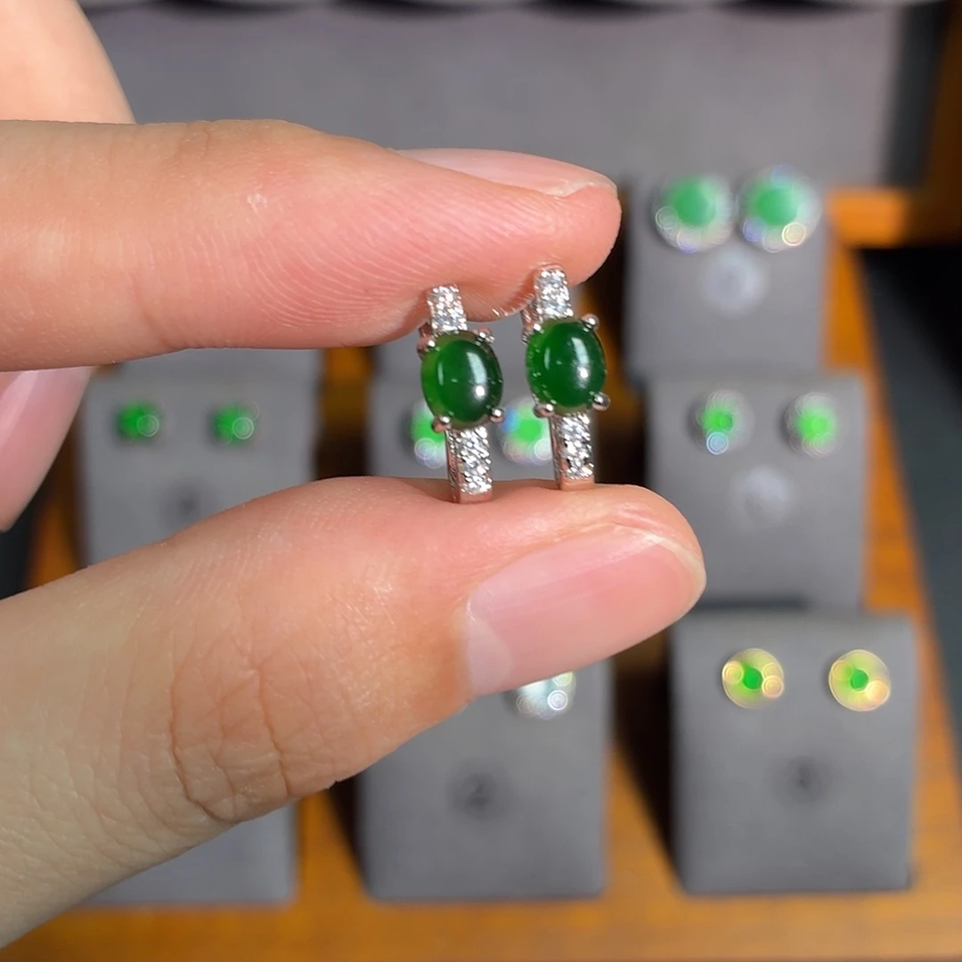 翡翠银S925镶嵌耳饰耳饰