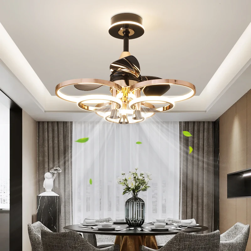 餐厅风扇灯现代轻奢客厅卧室吊扇灯家用智能饭厅餐桌变频风扇吊灯