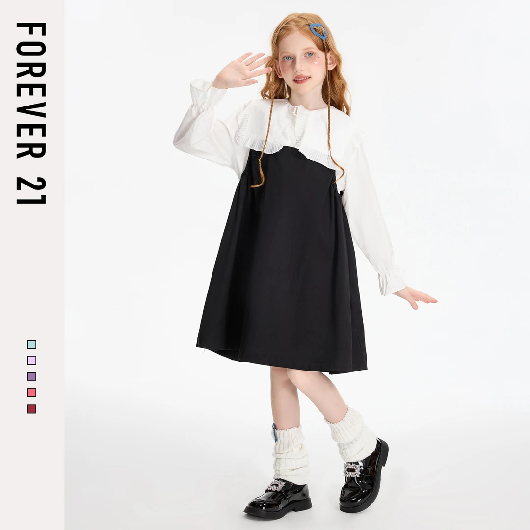 Forever 21童装女童背带裙2025新款秋季大童裙子学院风儿童秋装女
