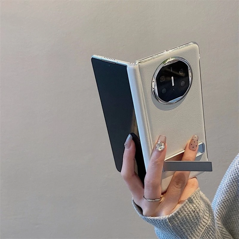 适用华为matex6折叠屏手机壳纯色素皮折叠支架matex5/x3典藏版女