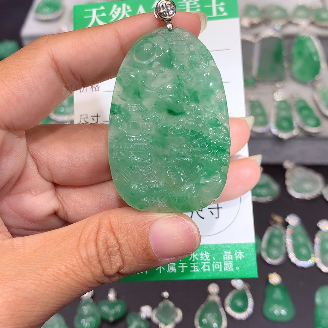 颈饰银S925镶嵌石英质玉（非洲翠）