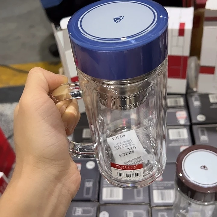 沃鑫双层玻璃杯350350端杯蓝色玻璃呗