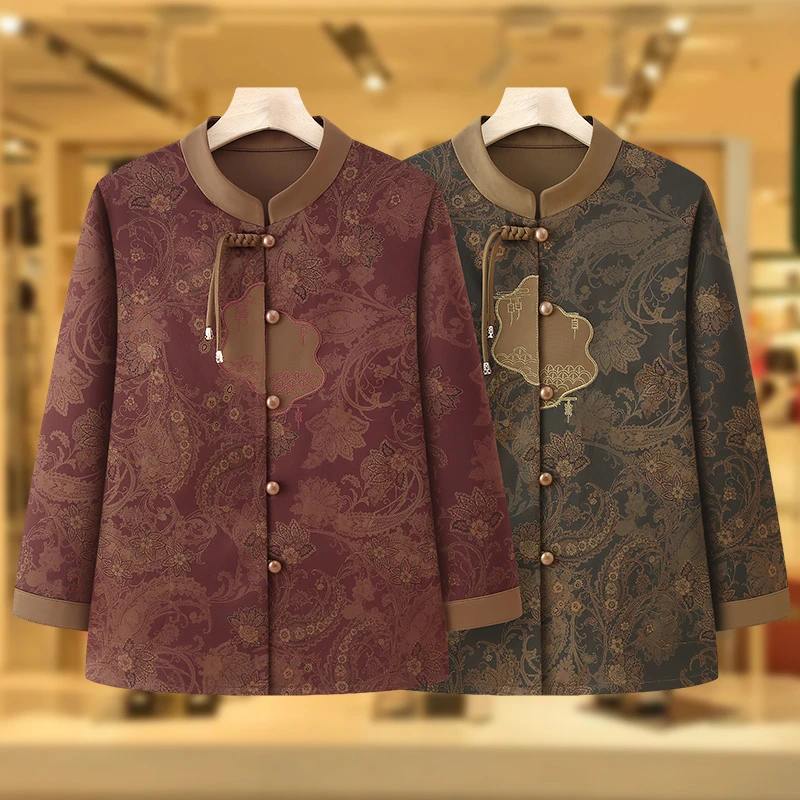 气质老年人春装女衬衫外套长袖中式国风奶奶衬衣60岁妈妈老人唐装