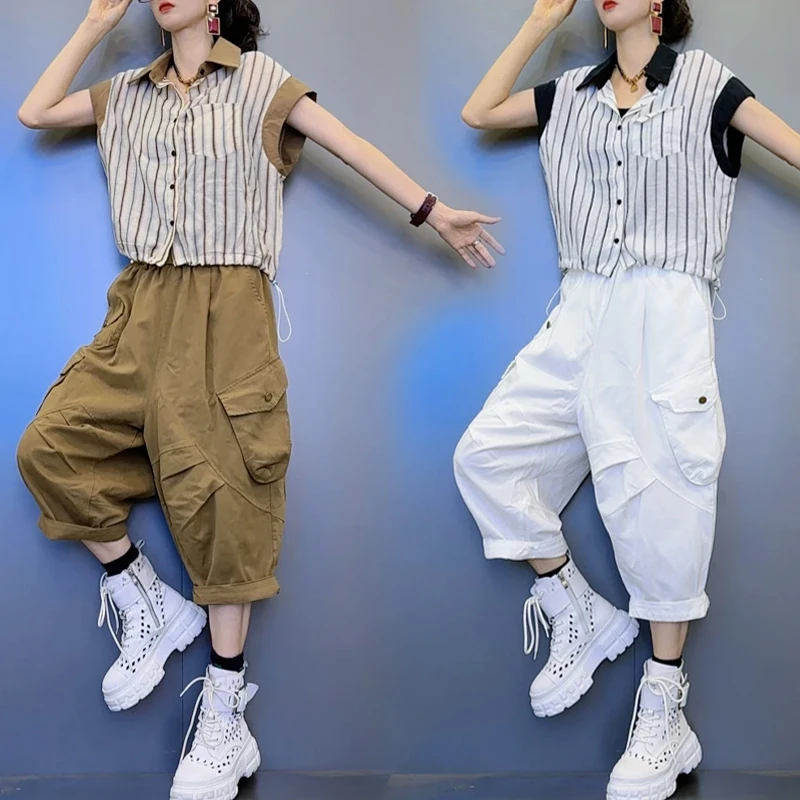 2025年夏季新款套装女生潮流洋气通勤POLO领短袖上衣七分裤两件套