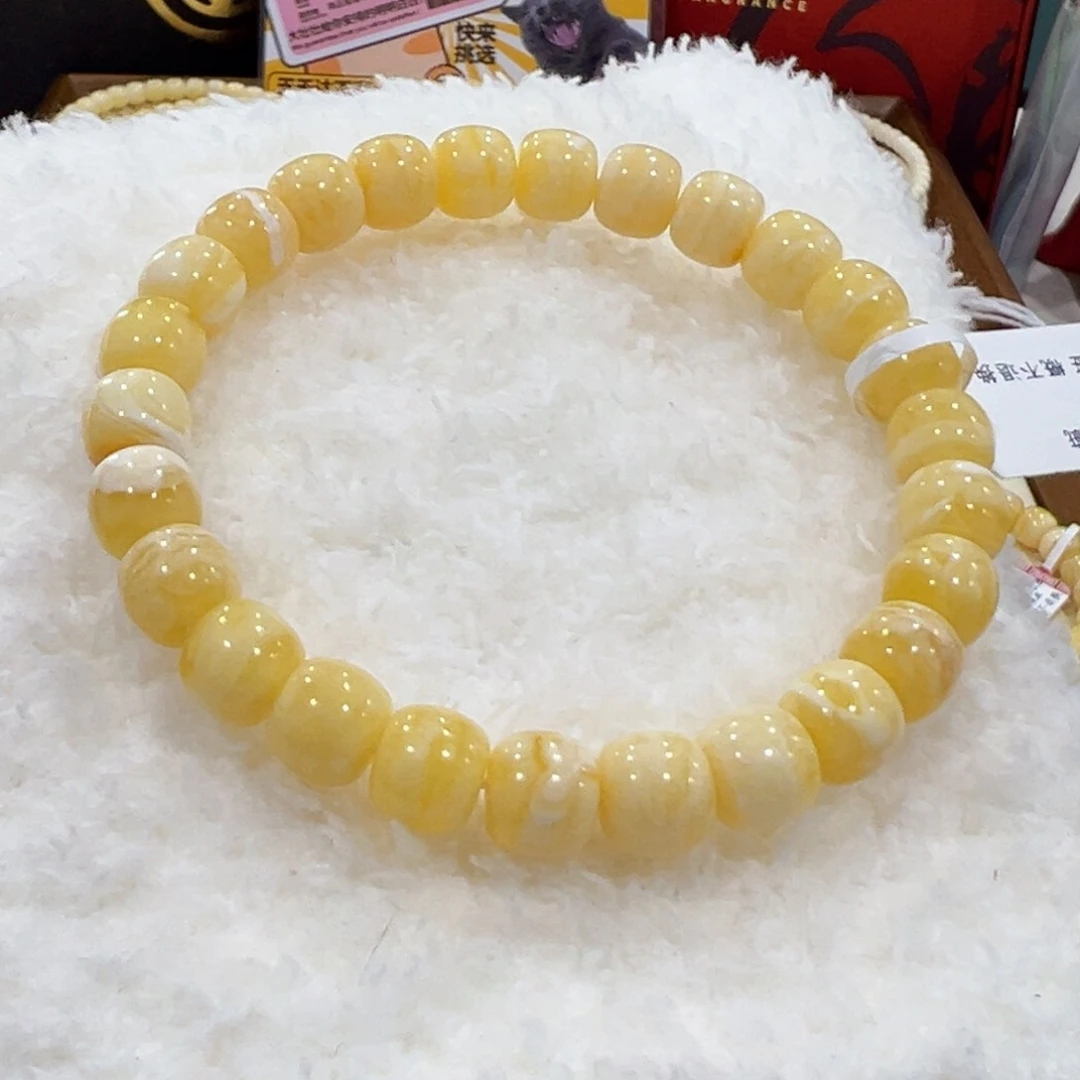 蜜蜡手链未镶嵌小****?8.5m 白妖花老型未品控