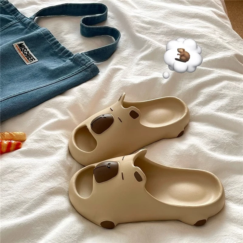 懒懒卡皮巴拉~！可爱ins卡通外穿一字拖鞋女居家夏季室内浴室凉拖