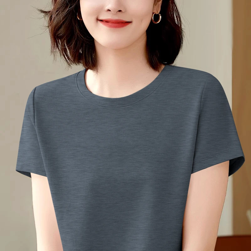 新款花灰色重磅260克莫代尔纯色百搭夏季宽松显瘦洋气打底衫t恤潮