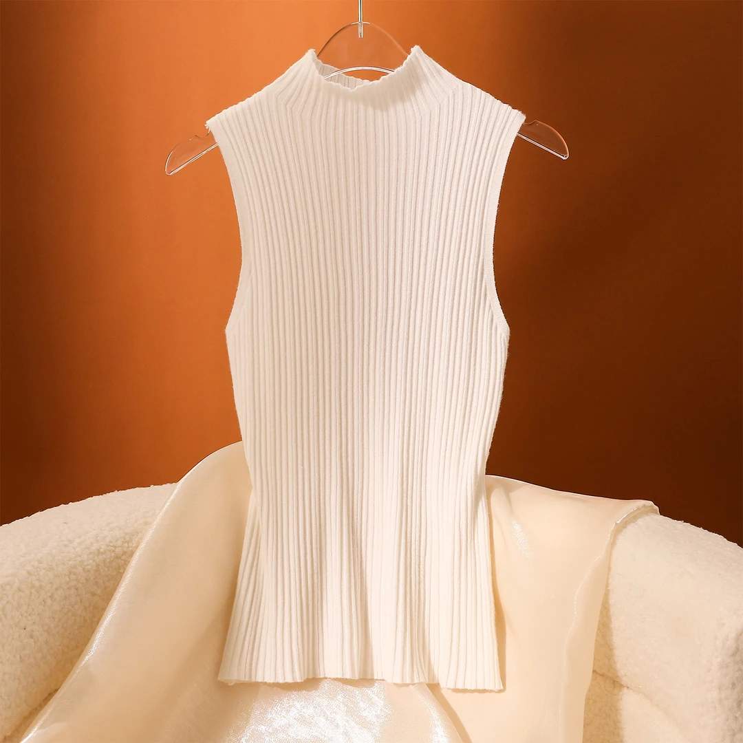 白色高领针织背心女秋冬内搭新款时尚洋气修身显瘦打底衫无袖上衣