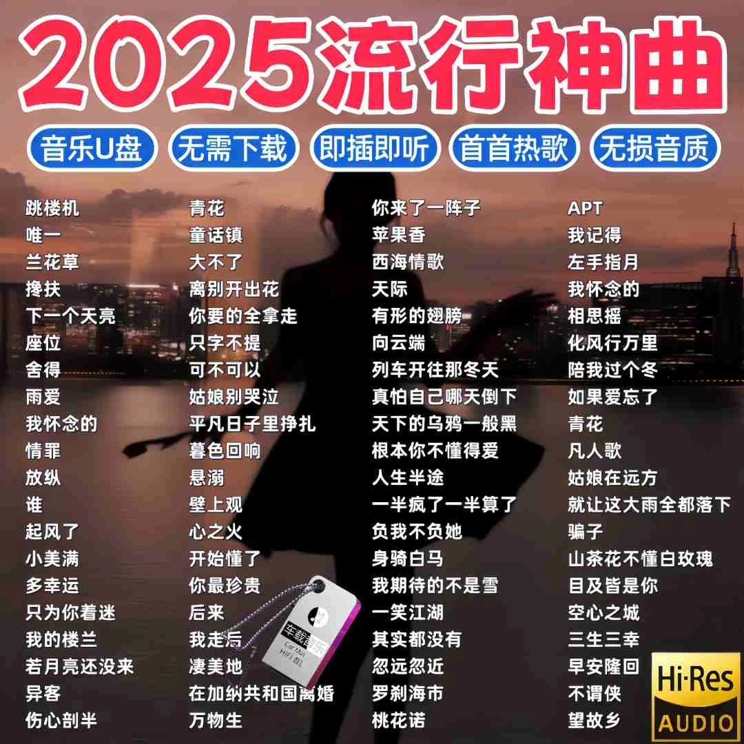 2025抖音最新流行热门神曲车载U盘高端无损音质音乐优盘带视频