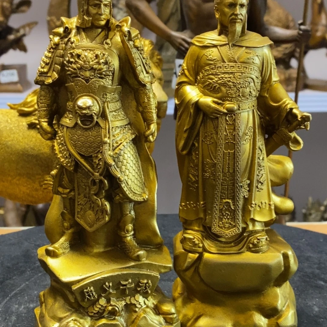 黄铜材质，两个古代人物铜像