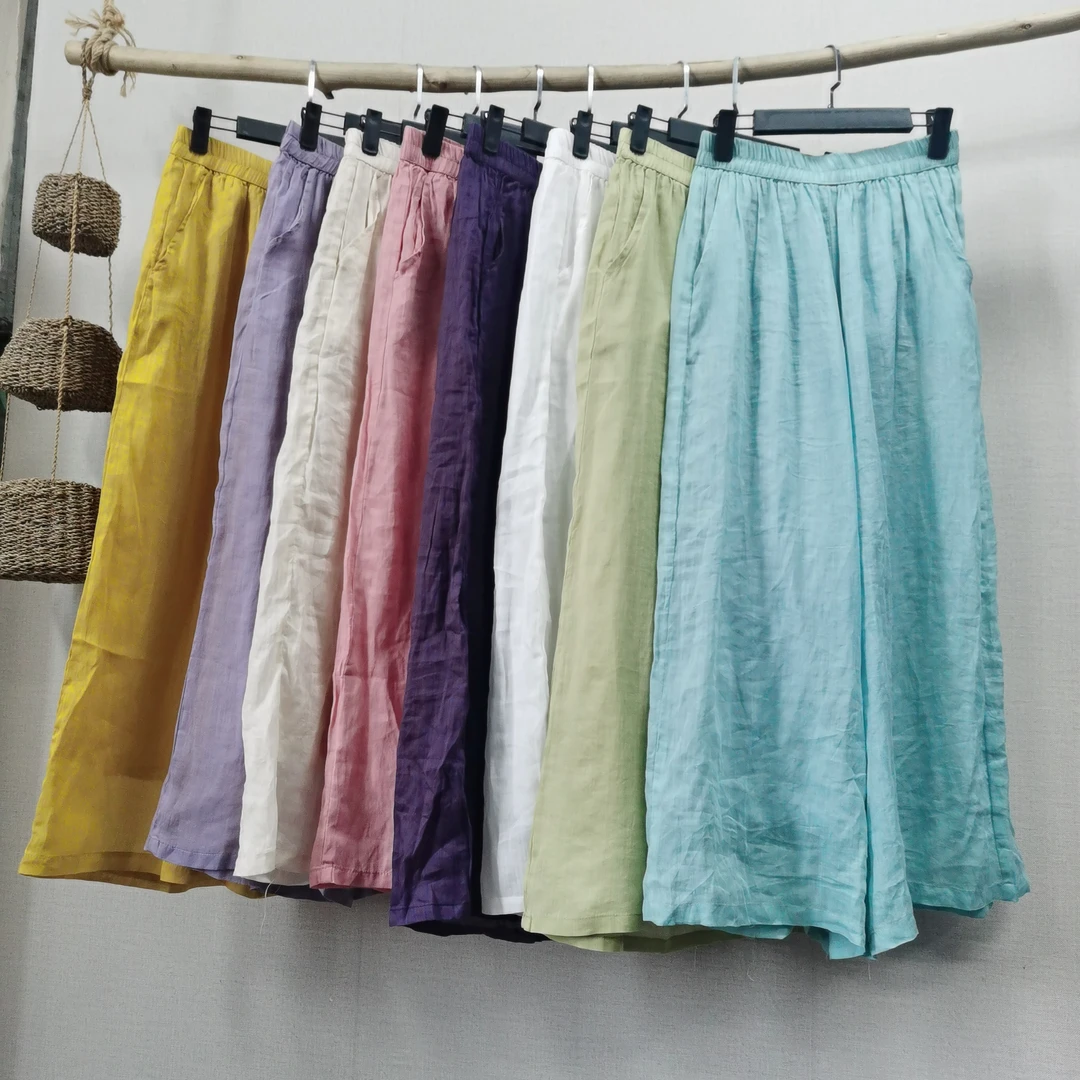 儒品素衣2110高支苎麻双层阔腿裤海边裤