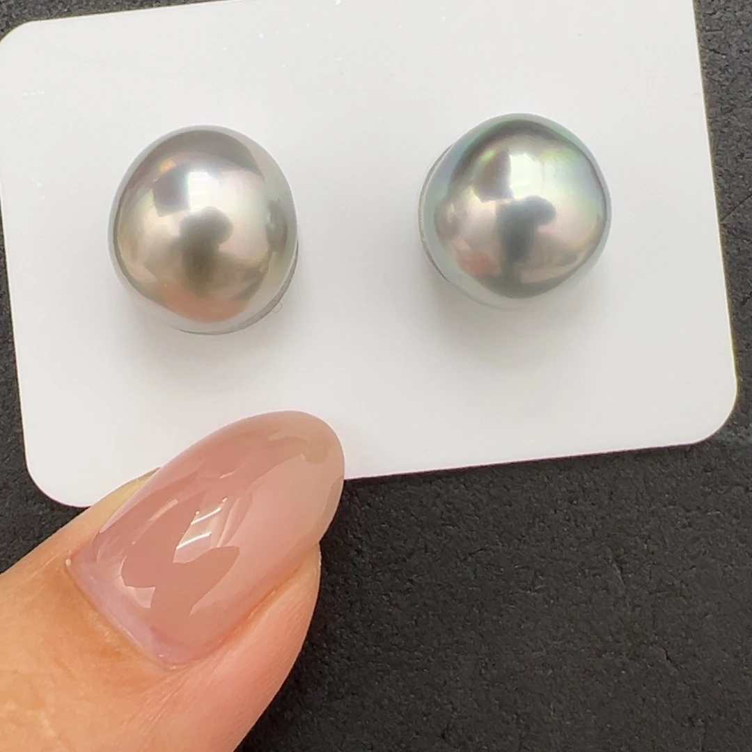 12.2mm铂金灰绿对珠未镶嵌海水珍珠