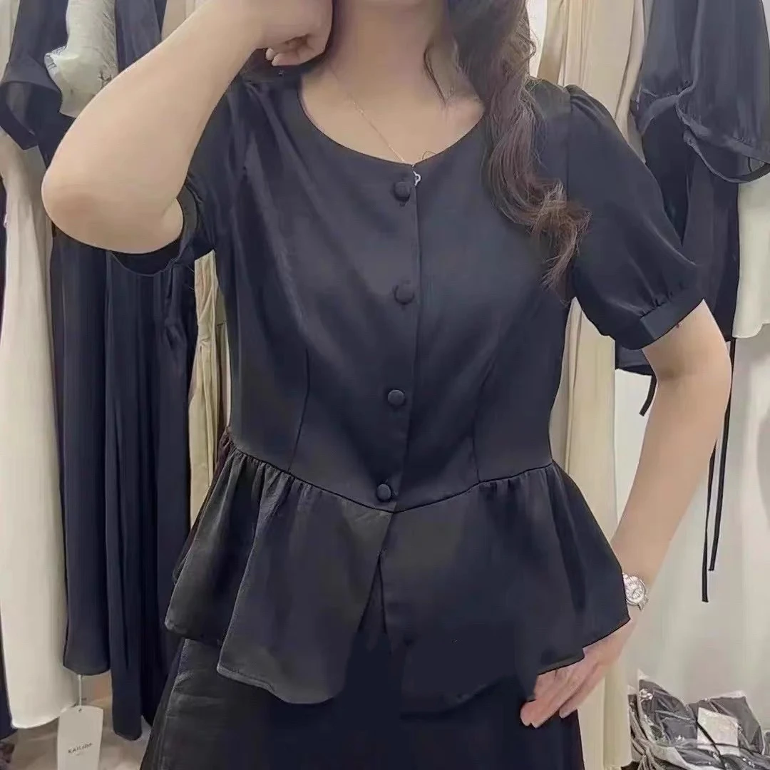 3366 夏季新款时尚洋气百搭显瘦短袖衬衫女（衣长59）