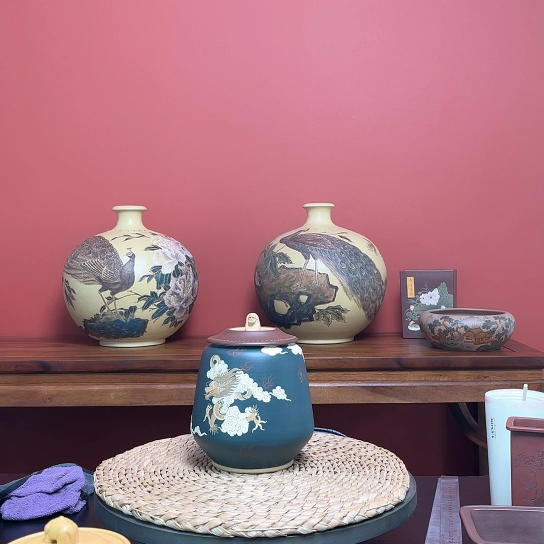 紫砂花盆黄紫砂茶叶罐