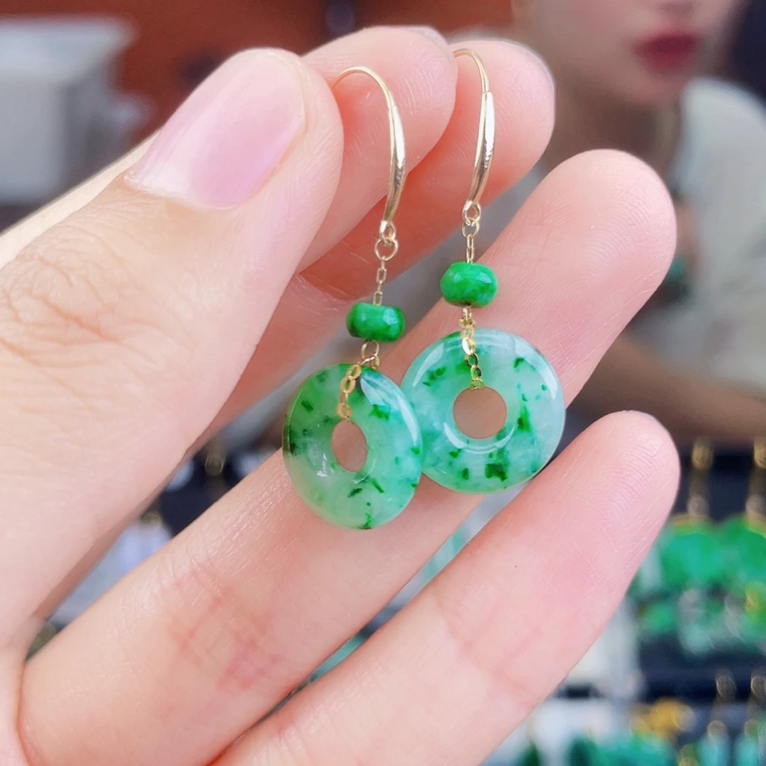 翡翠18K金镶嵌耳饰饰品